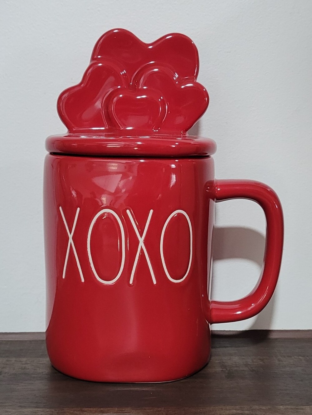 Rae Dunn Red XOXO Ceramic Mug with Hearts Topper